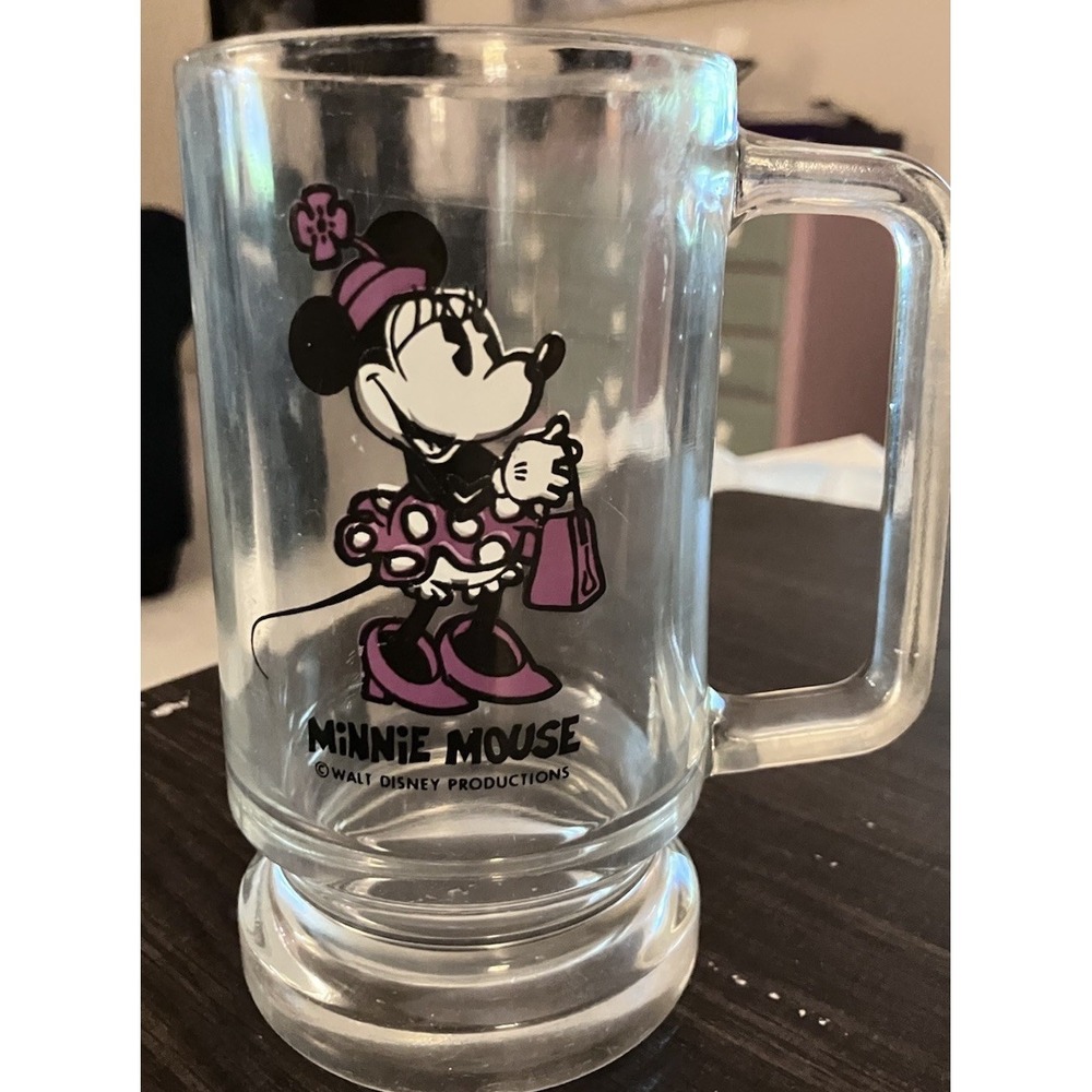 Minnie Mouse Mug Clear Glass Pedestal Cup Vintage